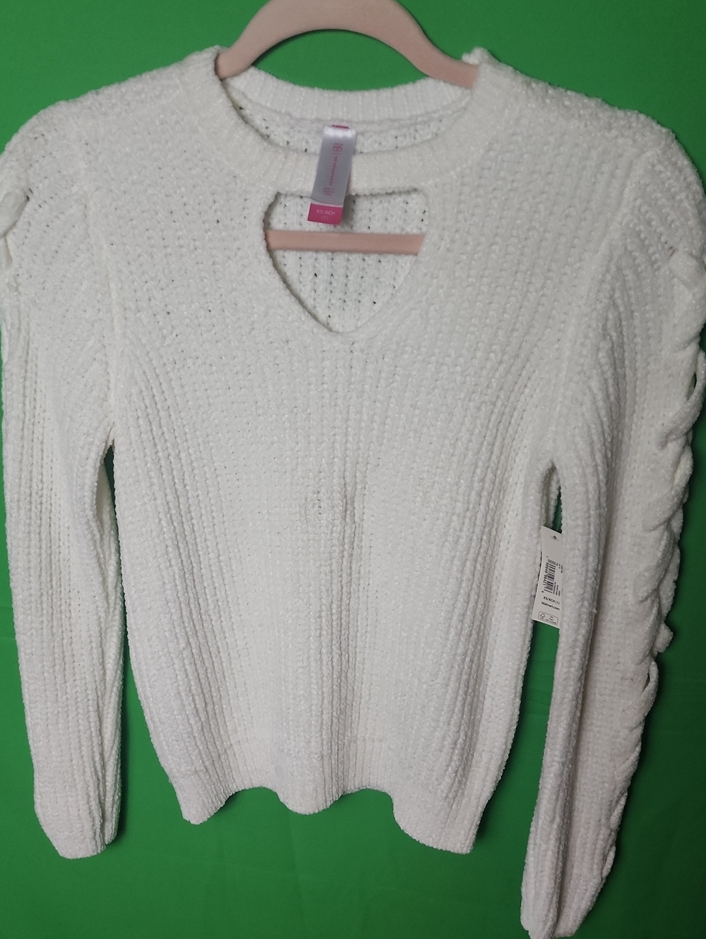 No Boundaries White Chenille Knit Keyhole Cutout Sweater XS